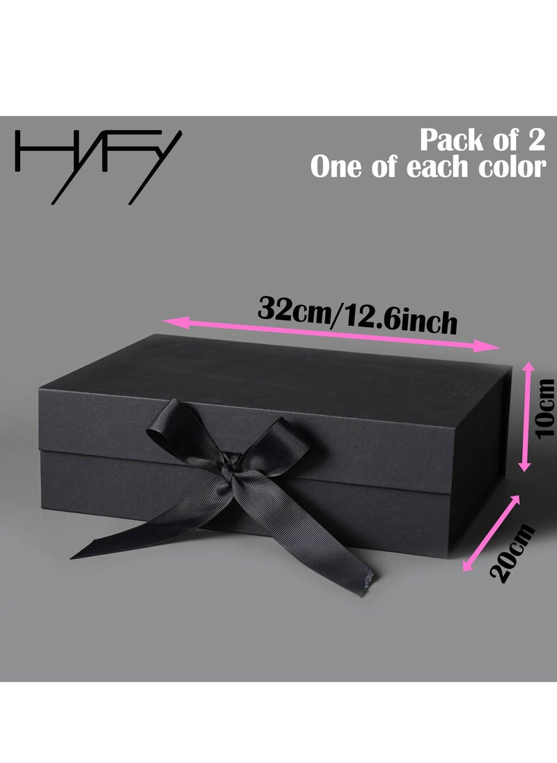 HYFY 2 PCS Black and Pink Gift Box Magnetic Closure Large Gift Box with Ribbon Foldable With Lid Gift Boxes for Women Wedding Gifts Festival Birthday Wedding Gifts Packaging 32x20x10cm  - Image 3
