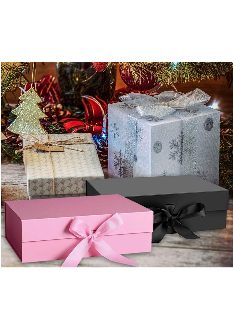 HYFY 2 PCS Black and Pink Gift Box Magnetic Closure Large Gift Box with Ribbon Foldable With Lid Gift Boxes for Women Wedding Gifts Festival Birthday Wedding Gifts Packaging 32x20x10cm  - Image 5