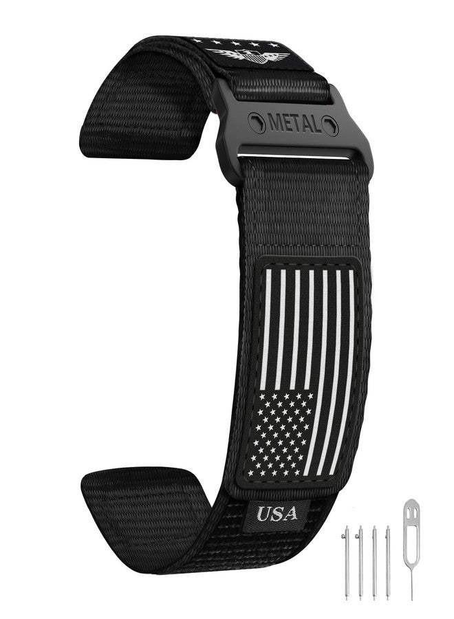 اي اتش اكس ال ال أساور نايلون متينة بتصميم علم النجوم والخطوط لساعات Garmin Instinct 2 Solar/Instinct 3 45mm/Instinct، وسوار معصم رياضي قابل للتهوية مقاس 22 مم لساعات Garmin Instinct Tactical/E 45mm/Tide/Esports (أسود) - Image 3
