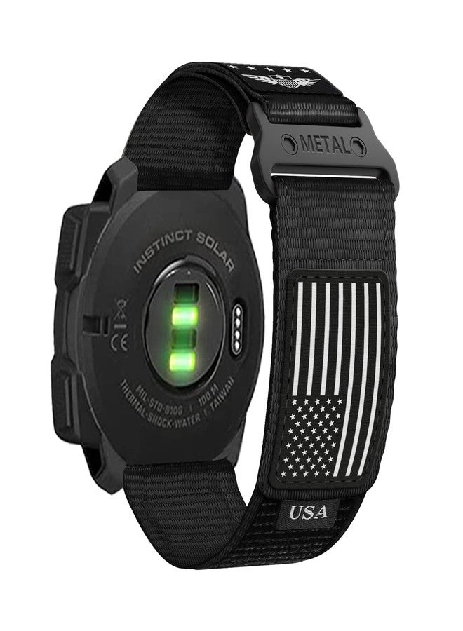 اي اتش اكس ال ال أساور نايلون متينة بتصميم علم النجوم والخطوط لساعات Garmin Instinct 2 Solar/Instinct 3 45mm/Instinct، وسوار معصم رياضي قابل للتهوية مقاس 22 مم لساعات Garmin Instinct Tactical/E 45mm/Tide/Esports (أسود) - Image 1