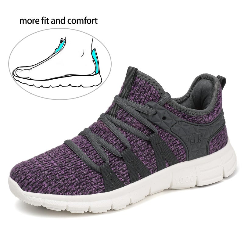 INZCOU Running Shoes Lightweight Tennis Shoes Non Slip Workout Shoes Gray Purple Breathable Mesh Walking Sneakers 8women / 7men - Image 3
