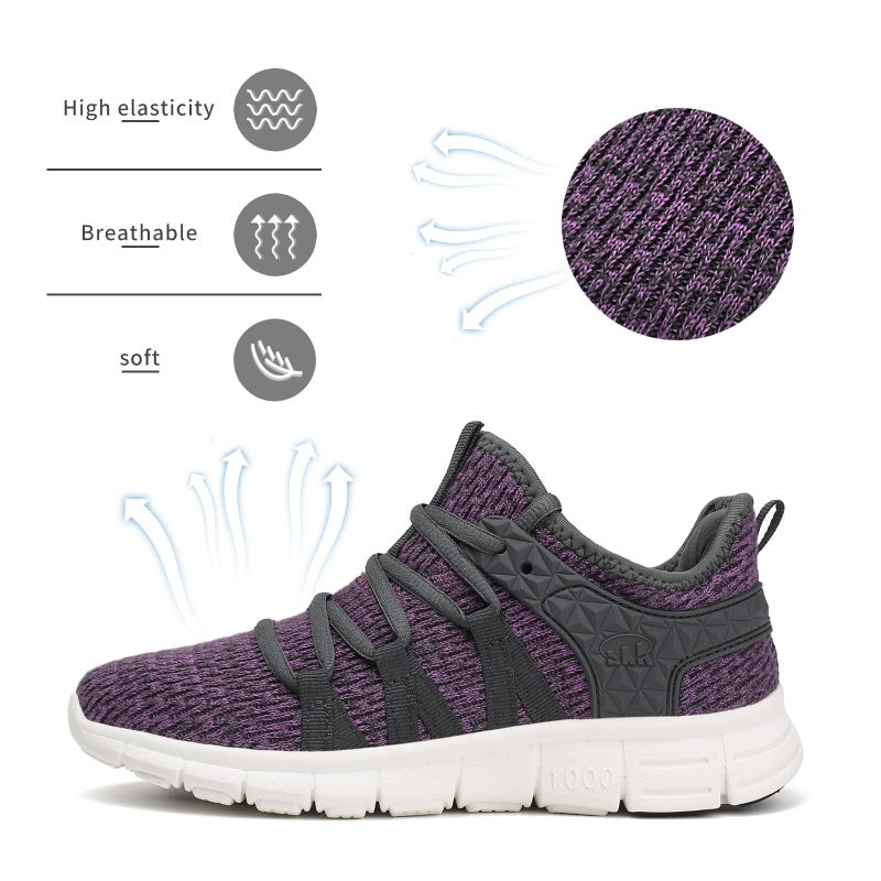 INZCOU Running Shoes Lightweight Tennis Shoes Non Slip Workout Shoes Gray Purple Breathable Mesh Walking Sneakers 8women / 7men - Image 4