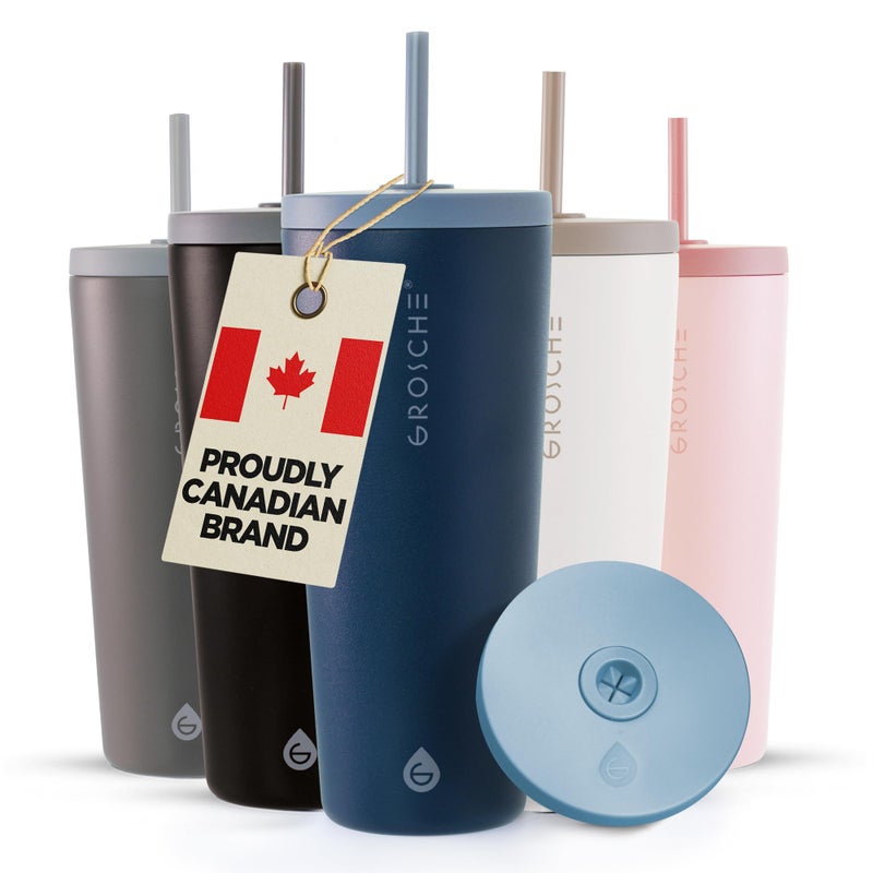 GROSCHE Jasper 23oz Tumbler with straw. Extreme Insulation, Classy Design, Built to Last, Insulated Stainless Steel Tumbler with Lid and Straw - Blue - Image 1