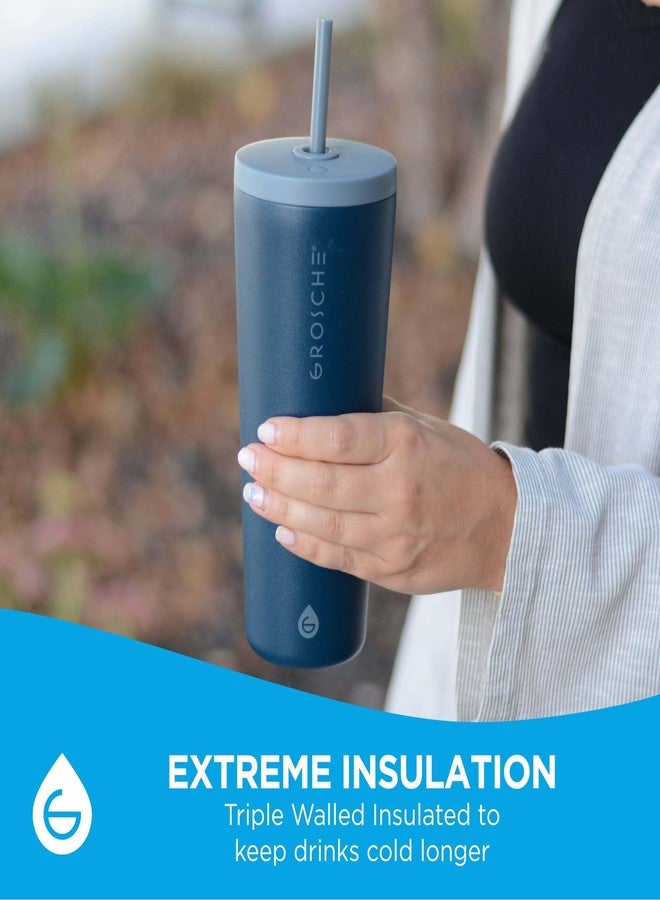 GROSCHE Jasper 23oz Tumbler with straw. Extreme Insulation, Classy Design, Built to Last, Insulated Stainless Steel Tumbler with Lid and Straw - Blue - Image 4
