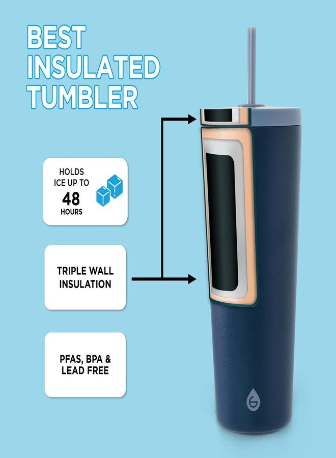 GROSCHE Jasper 23oz Tumbler with straw. Extreme Insulation, Classy Design, Built to Last, Insulated Stainless Steel Tumbler with Lid and Straw - Blue - Image 2