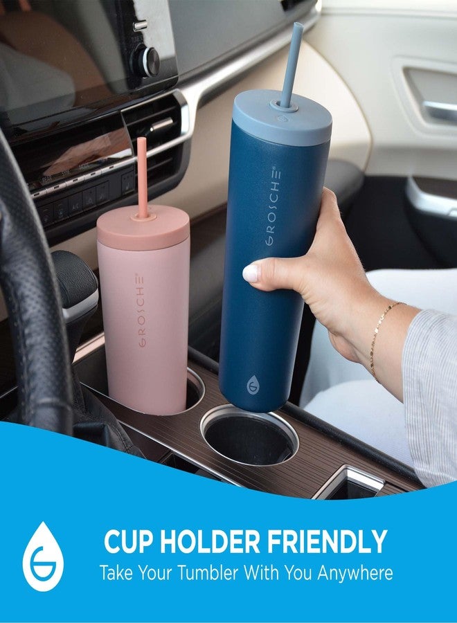 GROSCHE Jasper 23oz Tumbler with straw. Extreme Insulation, Classy Design, Built to Last, Insulated Stainless Steel Tumbler with Lid and Straw - Blue - Image 5