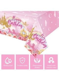 Oudain Oudain 3 Pack Princess Party Tablecloths Happy Birthday Princess Disposable Plastic Table Covers Unicorn Castle Rose Rectangular Table Cloths for Girls Women Birthday Party Decorations, 108 x 54 Inch  - Image 3