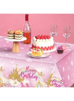 Oudain Oudain 3 Pack Princess Party Tablecloths Happy Birthday Princess Disposable Plastic Table Covers Unicorn Castle Rose Rectangular Table Cloths for Girls Women Birthday Party Decorations, 108 x 54 Inch  - Image 5