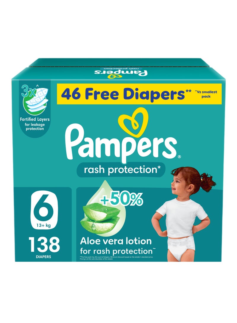 Rash Protection Taped Diapers Size 6 13+kg Aloe Vera Lotion For Rash Protection - 138 Count