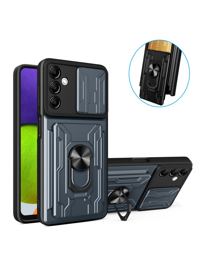 Samsung Galaxy A14 4G/5G Mobile Phone Case Cover with Card Holder, Slide Camera Lens Cover, 360°Rotating Kickstand Ring, Bumper Shockproof Phone Case 