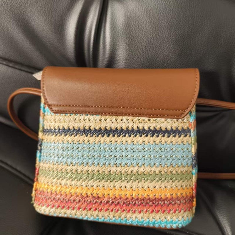 Rainbow Woven Crossbody Bag for Women - Image 1