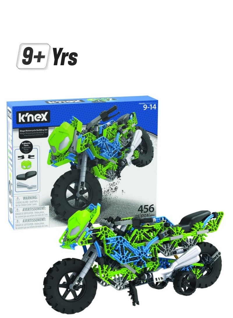 K'NEX مجموعة بناء دراجة نارية ضخمة للأعمار من 9 سنوات فما فوق، 456 قطعة، تعليق عملي، نموذج طبق الأصل، لعبة بناء جذع متقدم للأولاد والبنات، طول 14.5 بوصة × ارتفاع 6 بوصات - Image 1