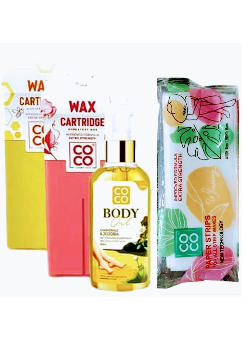 Coco - Coco Wax Hair Removal Set: 2 Pieces Of Wax, Oil And Wipes - Image 1
