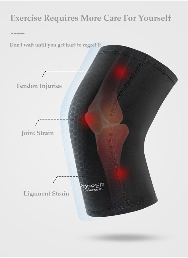 REXCHI Sports knee Pads Copper Fiber Compression OutdoorCycling Fitness Football Basketball Leg Guards Thin Sweat-Absorbent Breathable Men And Women's Copper knee Pads 1 Pair, Meniscus Tear knee Pads, Arthritis, knee Pain, ACL, Tendonitis, Joint Pain Relief, Running, Exercise, Fitness, Weightlifting  - Image 4