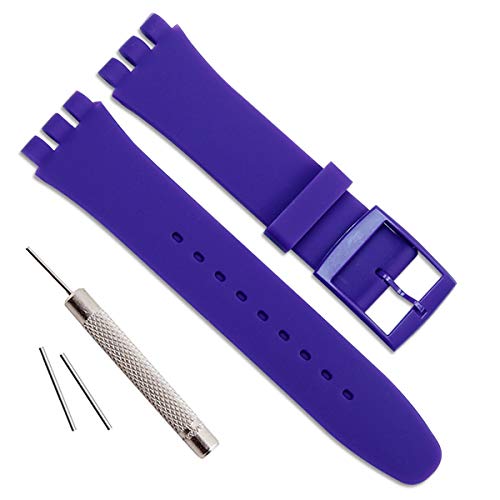 GreenOlive Replacement Waterproof Silicone Rubber Watch Strap Watch Band for Swatch (17mm 19mm 20mm) (17mm, Blue) - Image 1
