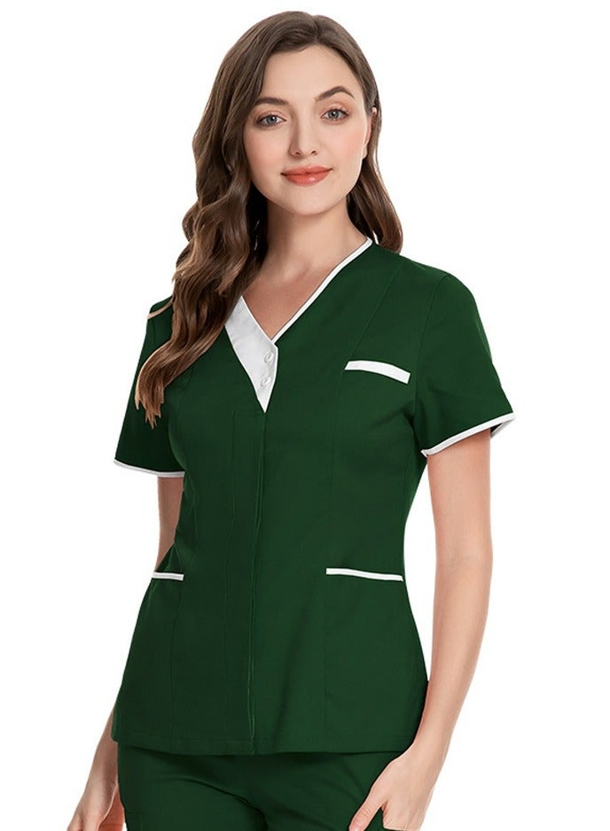 إسكدنيا Womens Fashion V-Neck Medical Uniform Scrubs Top Comfty Soft Workwear Dark Green  Womens Fashion V-Neck Medical Uniform Scrubs Top Comfty Soft Workwear Dark Green  أزياء السيدات الخامس الرقبة الطبية الموحدة معطف ماتي مريحة لينة خضراء داكنة ملابس العمل  - Image 1