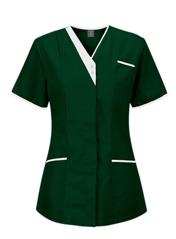 إسكدنيا Womens Fashion V-Neck Medical Uniform Scrubs Top Comfty Soft Workwear Dark Green  Womens Fashion V-Neck Medical Uniform Scrubs Top Comfty Soft Workwear Dark Green  أزياء السيدات الخامس الرقبة الطبية الموحدة معطف ماتي مريحة لينة خضراء داكنة ملابس العمل  - Image 2