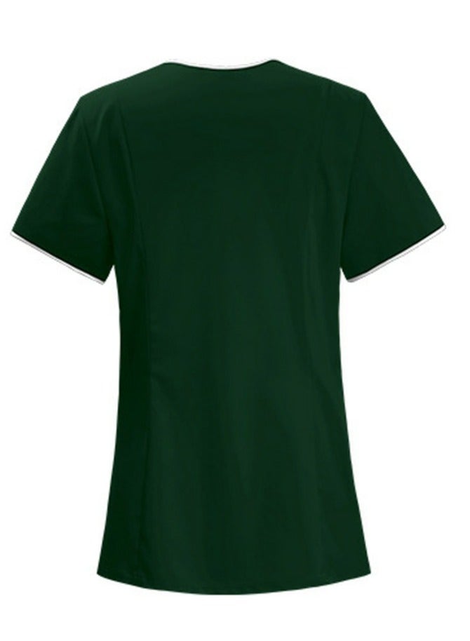 إسكدنيا Womens Fashion V-Neck Medical Uniform Scrubs Top Comfty Soft Workwear Dark Green  Womens Fashion V-Neck Medical Uniform Scrubs Top Comfty Soft Workwear Dark Green  أزياء السيدات الخامس الرقبة الطبية الموحدة معطف ماتي مريحة لينة خضراء داكنة ملابس العمل  - Image 3