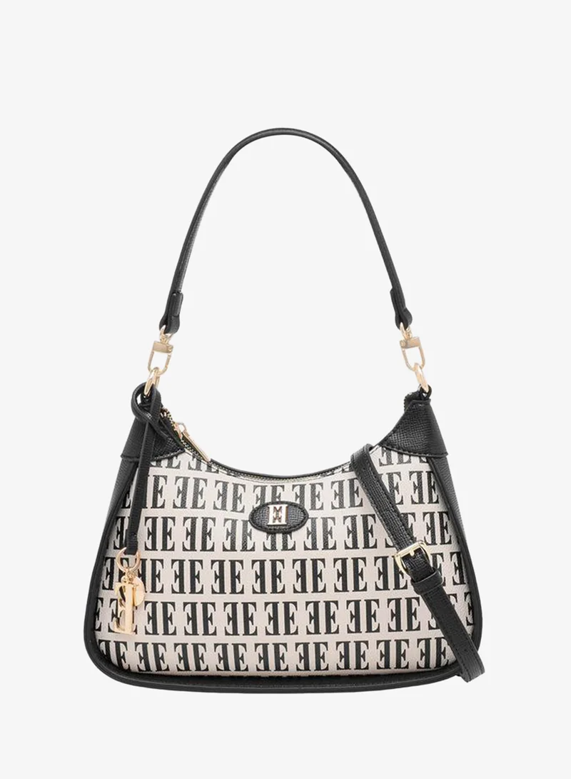 ايل Monogram Print Shoulder Bag with Detachable Strap