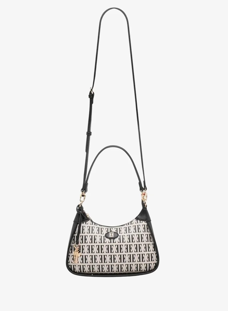 ELLE BLACK Monogram Print Shoulder Bag with Detachable Strap for Women | Best Price UAE