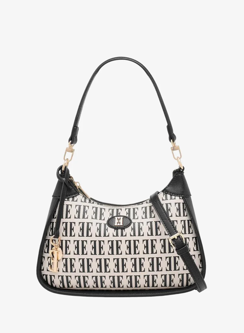 ايل Monogram Print Shoulder Bag with Detachable Strap