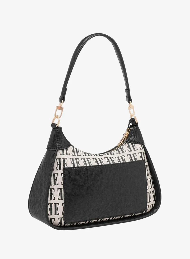 ELLE BLACK Monogram Print Shoulder Bag with Detachable Strap for Women | Best Price UAE