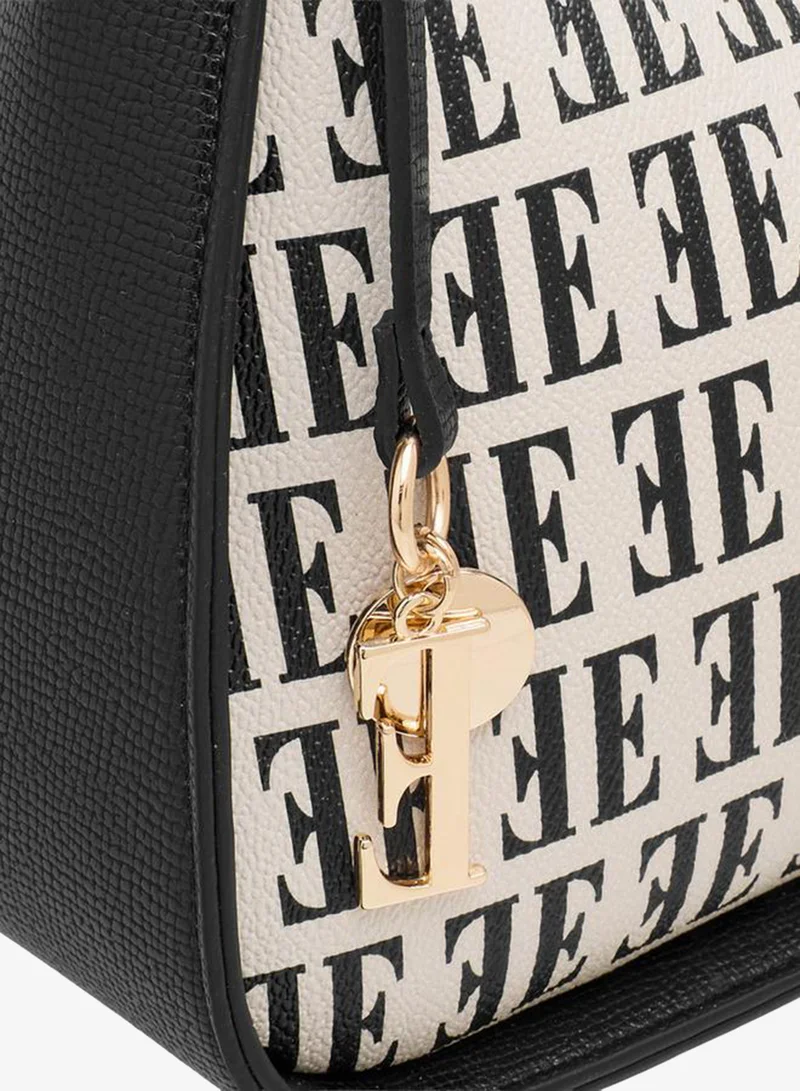 ELLE BLACK Monogram Print Shoulder Bag with Detachable Strap for Women | Best Price UAE