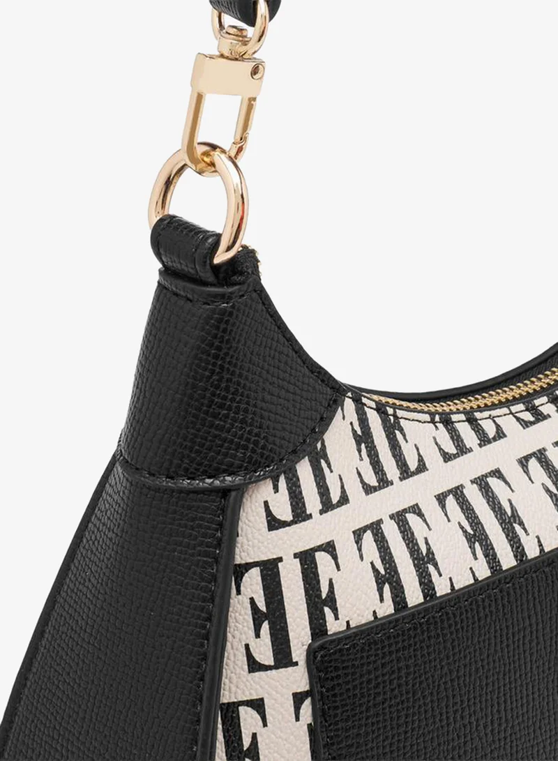ELLE BLACK Monogram Print Shoulder Bag with Detachable Strap for Women | Best Price UAE