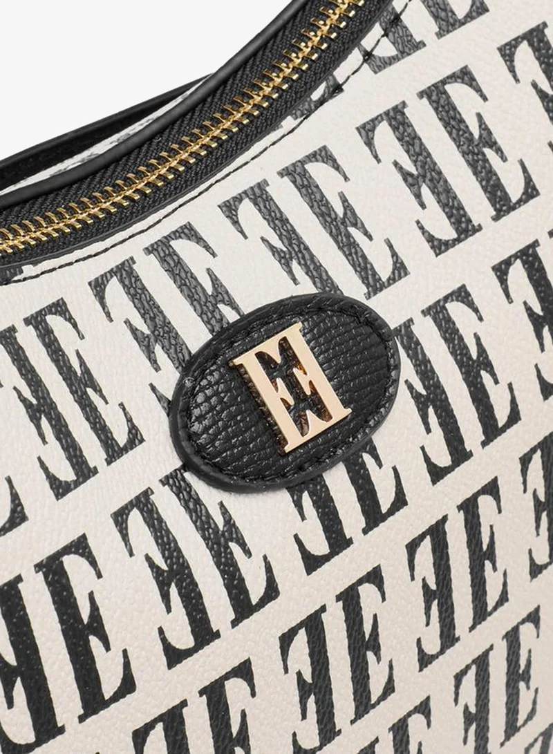 ELLE BLACK Monogram Print Shoulder Bag with Detachable Strap for Women | Best Price UAE
