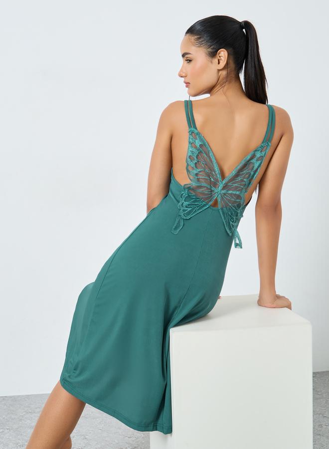 ستايلي قميص نوم مضلع مزين بفراشة دانتيل - Image 1