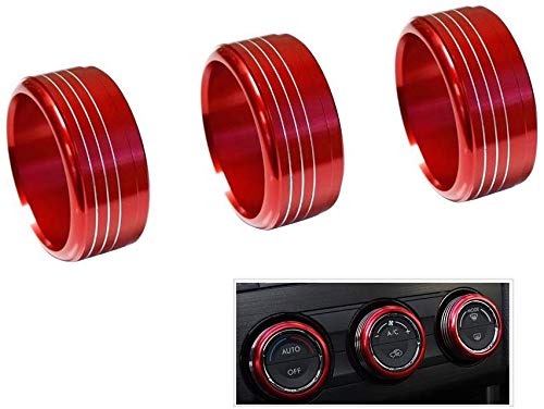 VORCOOL 3pcs Red Anodized Aluminum Climate Control Knob Ring Covers for STI Impreza Forester XV Crosstrek (Red) - Image 1