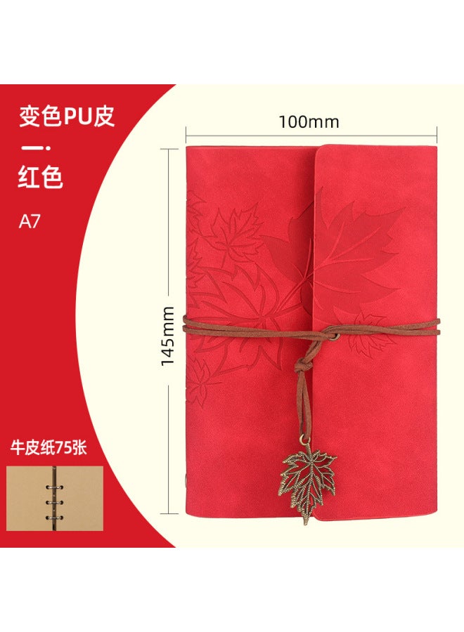 Boyi Retro Travel Pu Hand Ledger Soft Leather Loose-leaf Notebook A6a7 Portable Notebook Maple Leaf Diary - Image 1