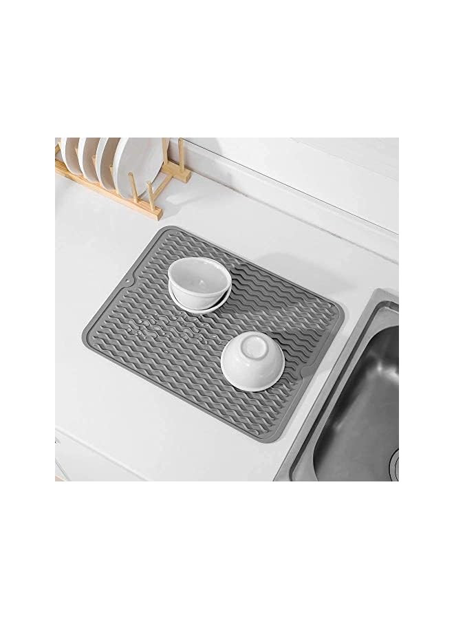 S-TOP Kitchen Insulating Dining Mat, Silicone Dish Drying Mat for Multiple Usage, Easy Clean, Eco-friendly, Heat-resistant Silicone Mat for Kitchen Counter, Sink, Refrigerator, Drawer Liner (2 Grey 16*12) - Image 5