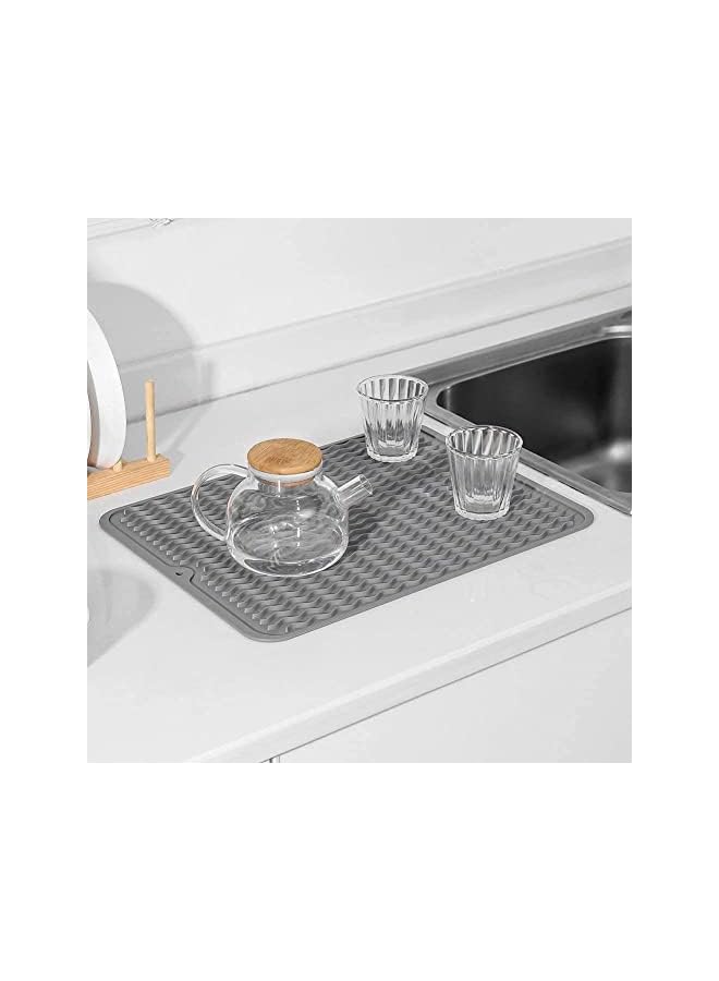 S-TOP Kitchen Insulating Dining Mat, Silicone Dish Drying Mat for Multiple Usage, Easy Clean, Eco-friendly, Heat-resistant Silicone Mat for Kitchen Counter, Sink, Refrigerator, Drawer Liner (2 Grey 16*12) - Image 3