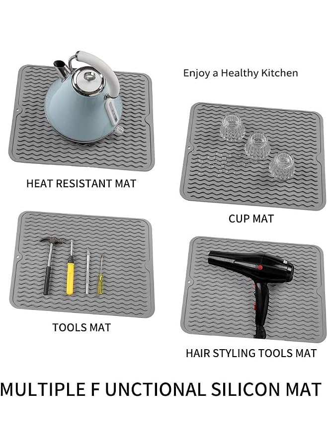 S-TOP Kitchen Insulating Dining Mat, Silicone Dish Drying Mat for Multiple Usage, Easy Clean, Eco-friendly, Heat-resistant Silicone Mat for Kitchen Counter, Sink, Refrigerator, Drawer Liner (2 Grey 16*12) - Image 2