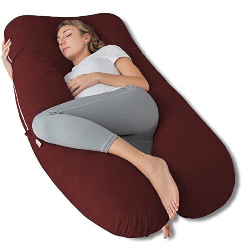 Texlux Premium Microfiber Ultra Soft U Shaped Pregnancy Pillow/Maternity Pillow/Body Pillow/Lumber Zippered Cover-Maroon - Image 2