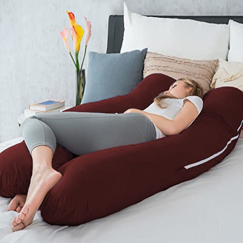 Texlux Premium Microfiber Ultra Soft U Shaped Pregnancy Pillow/Maternity Pillow/Body Pillow/Lumber Zippered Cover-Maroon - Image 3