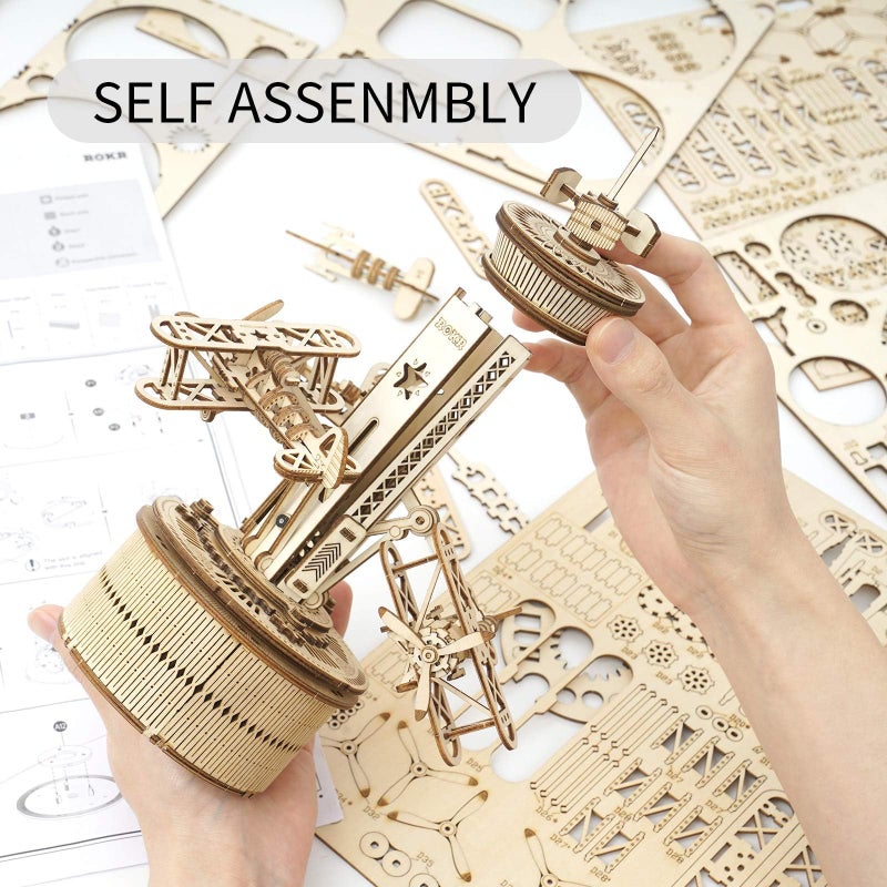ROKR 3D Wooden Puzzle Mechanical Music Box,DIY Aircraft Model Kits to Build,Best Toy Gift for Teens,Adults on Birthday,Decoration for Room - Image 3