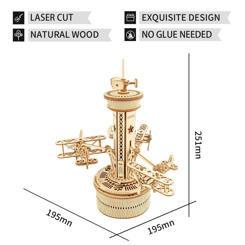 ROKR 3D Wooden Puzzle Mechanical Music Box,DIY Aircraft Model Kits to Build,Best Toy Gift for Teens,Adults on Birthday,Decoration for Room - Image 4