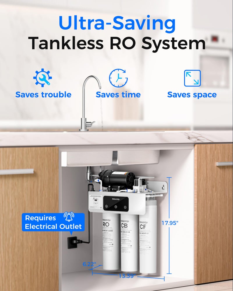 Waterdrop WD-T3-C Reverse Osmosis Water Filter, NSF/ANSI 372 Certified, 8-Stage Under Sink RO Water Filter, 450GPD Tankless Water Filtration System, 2:1 Pure to Drain, BPA Free, Plug-in Required - Image 2