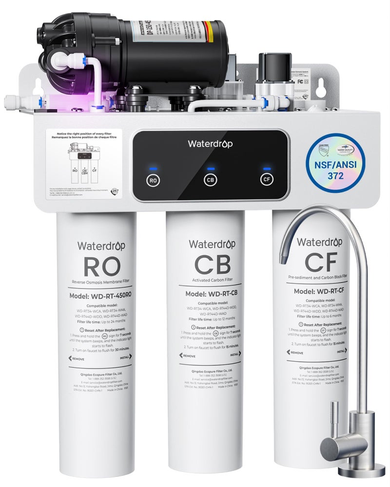 Waterdrop WD-T3-C Reverse Osmosis Water Filter, NSF/ANSI 372 Certified, 8-Stage Under Sink RO Water Filter, 450GPD Tankless Water Filtration System, 2:1 Pure to Drain, BPA Free, Plug-in Required - Image 1