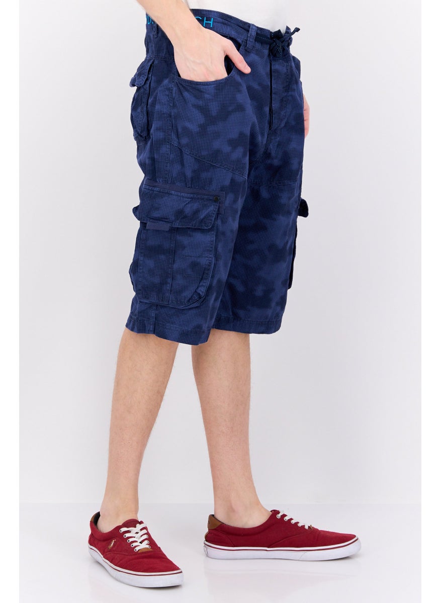 CROSSHATCH Men Plaid Cargo Shorts, Navy Blue  - Image 2
