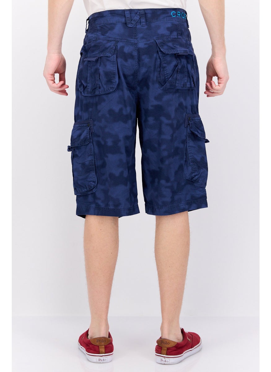 CROSSHATCH Men Plaid Cargo Shorts, Navy Blue  - Image 4