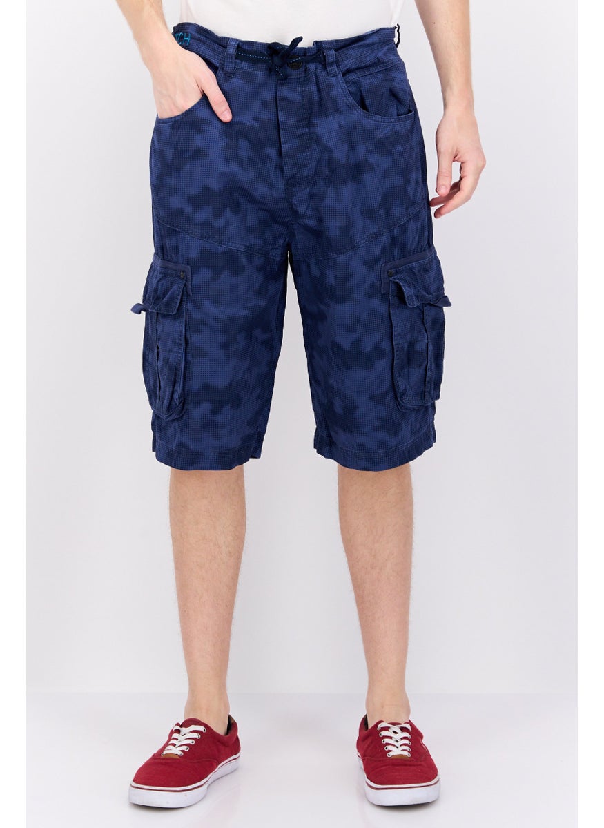 CROSSHATCH Men Plaid Cargo Shorts, Navy Blue  - Image 1