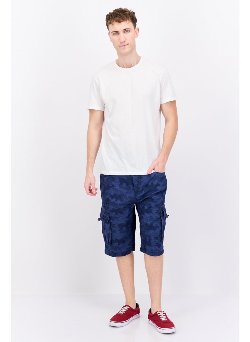 CROSSHATCH Men Plaid Cargo Shorts, Navy Blue  - Image 3