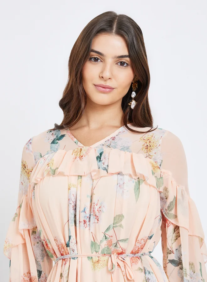 Styli Styli Peach Floral Maxi Dress