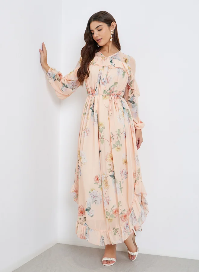 ستايلي Styli Peach Floral Maxi Dress