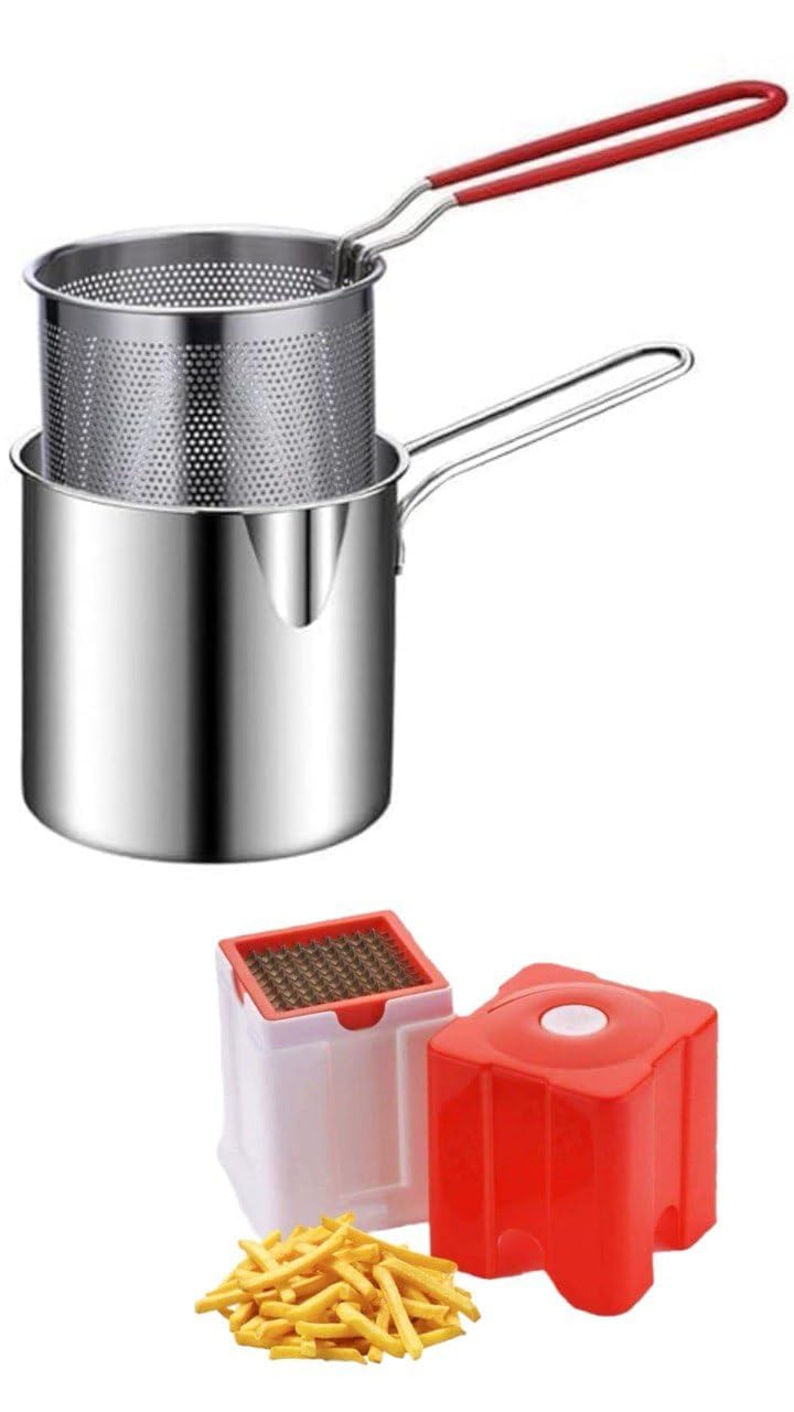 BYRM Stainless Steel Deep Frying Strainer Oil Basket with French Fries Basket Fry Pan Food Strainer Colander Potato Chips Rack Mini Mesh Pot FREEPOTATO Chips CUTTEER - Image 1