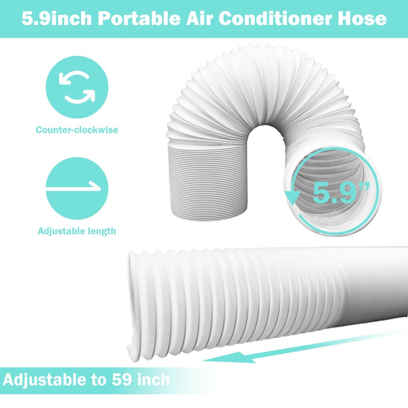 MQIDLFE Portable Air Conditioner Kit Adjustable Window Seal with 5.9â€ Diameter 59 Inch Length Exhaust Hose for Horizontal&Vertical Window - Image 3