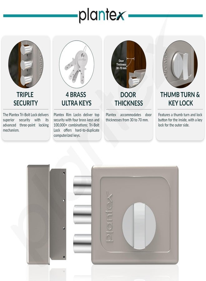 Plantex Heavy Duty Tri Bolt Lock with Key & Knob for Main Door/Suitable on Single Door for Home,Office,Hotel - Pack of 1 (Matt) - Image 4